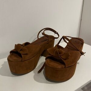 70s style nude suede platforms